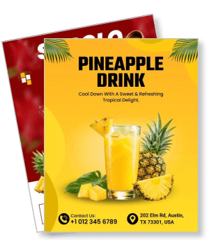 tropical pineapple drink advertisement with contact details template