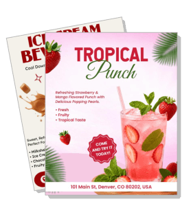 tropical strawberry mango beverage advertisement flyer template