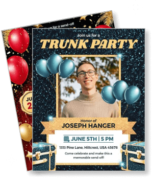 trunk party invitation template with balloons and photo