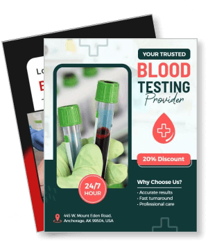 trusted blood testing provider with discount offer and contact details template