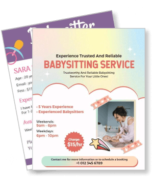 trusted reliable babysitting service design with contact details template