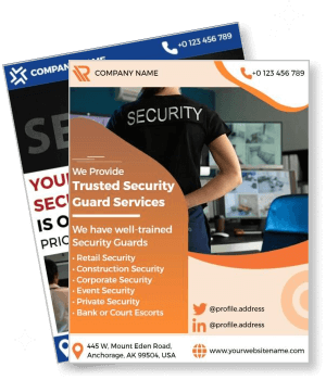 trusted security guard services design with contact information template