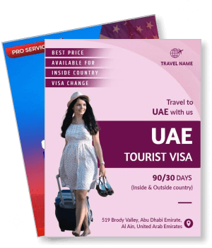 uae tourist visa travel promotion woman suitcase affordable travel services template