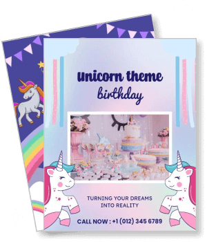 unicorn theme birthday invitation party design colorful unicorns decor template