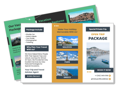 vacation package brochure design travel agency offer destinations included template