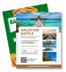 vacation raffle flyer with beach destination options and ticket details template