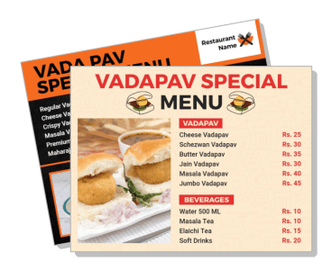 vadapav special restaurant menu template with prices beverages listing