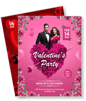 valentines day party invitation template with couple and rose heart design