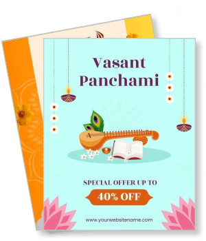 vasant panchami special offer discount design with veena and flowers template