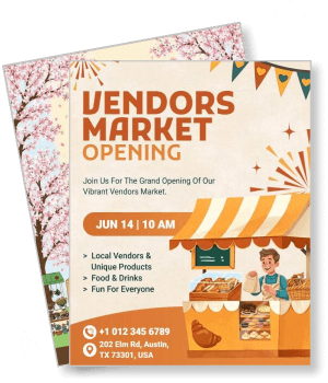 vendors market grand opening event poster with colorful banner template