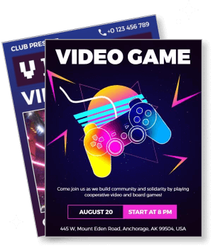 video game event design with colorful controller graphics template