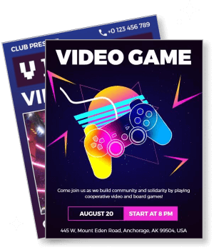 video game event poster design with colorful controller graphics template