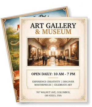 vintage art gallery museum with opening hours and location template