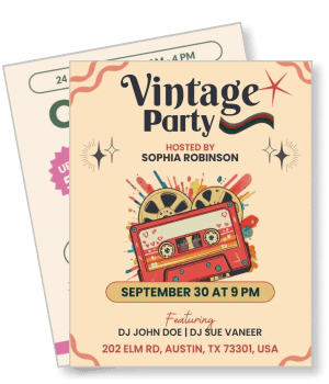 vintage party invitation cassette design september 30 event details template