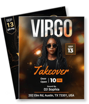 virgo takeover party poster september 13 dj sophia austin texas event template