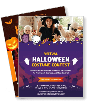 virtual halloween costume contest with kids in costume and event details template