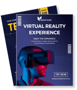 virtual reality experience with vr headset and try now call to action template