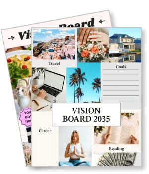vision board 2035 goals travel career lifestyle inspiration template