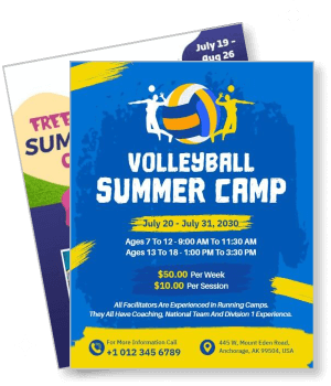 volleyball summer camp program with contact details and schedule template
