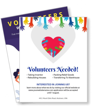 volunteer recruitment colorful heart hands relief efforts template
