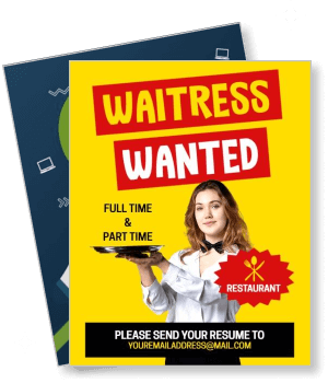 waitress wanted job posting full time and part time yellow background template