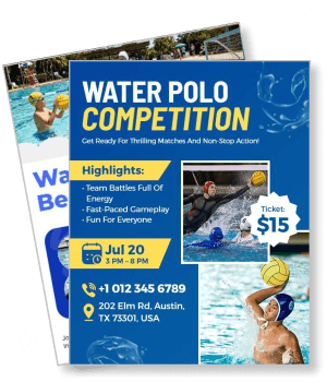 water polo competition event flyer details and contact information included template