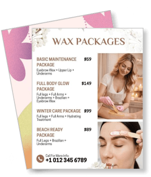 wax packages beauty services price list with contact info template