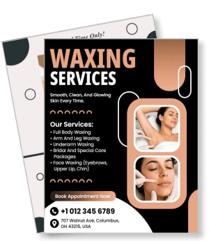 waxing services beauty salon poster promotion contact details glowing skin template