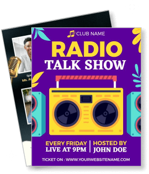 weekly radio talk show design with colorful boombox graphic template