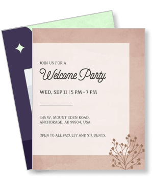 welcome party invitation card design faculty student event template