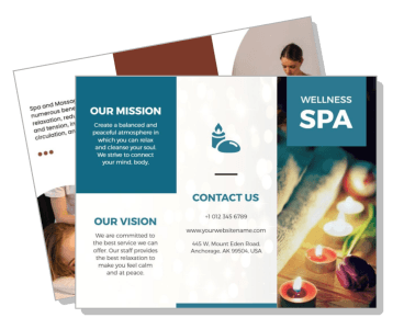 wellness spa brochure design with mission and contact details template