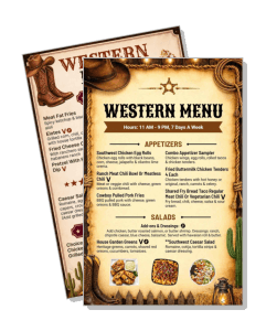 western theme restaurant menu with appetizers and salads template