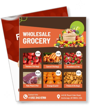 wholesale grocery price list with fruits and vegetables illustrations template