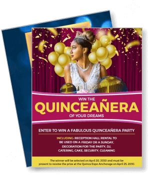 win fabulous quinceanera party gold balloons dream theme template