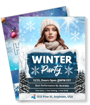 winter party creative design with festive theme and event details template