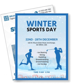 winter sports day event with skiing and ice skating activities template