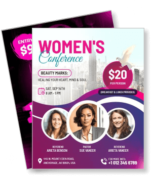 womens conference flyer event details speakers contact information template