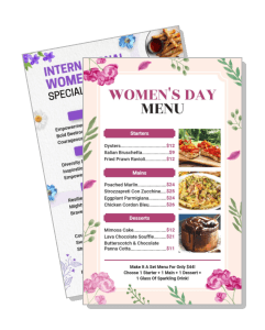 womens day special menu with floral design and dishes display template