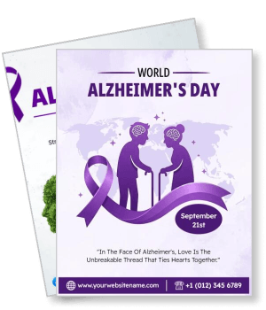 world alzheimers day awareness with ribbon and date september 21 template