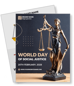 world day social justice february 2028 lady justice statue balance scale template
