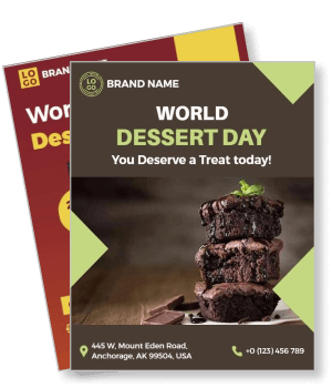 world dessert day promo with chocolate brownies brand advertisement template