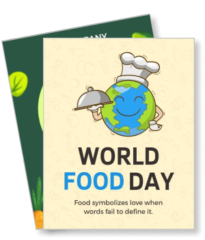 world food day with earth wearing chef hat and smiling template