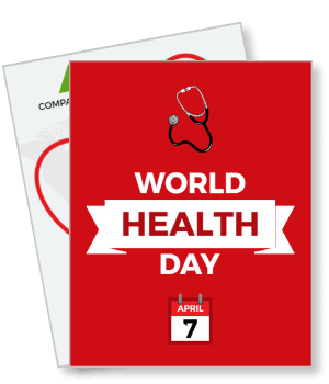 world health day april 7th red theme with stethoscope template