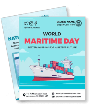 world maritime day shipping with cargo ship and blue ocean theme template