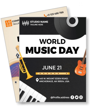 world music day event with guitar and musical instruments template