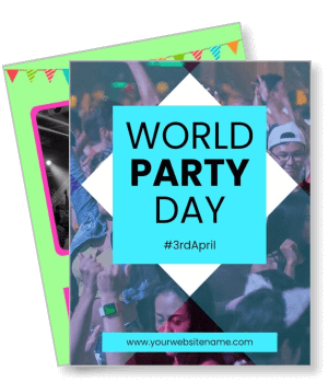 world party day event with colorful background and url template