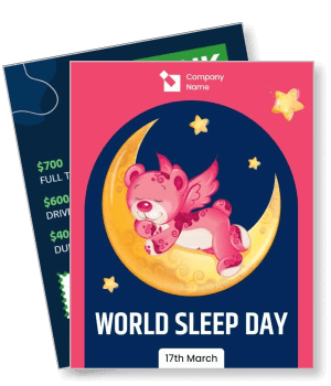 world sleep day poster with cute pink bear on moon event announcement template