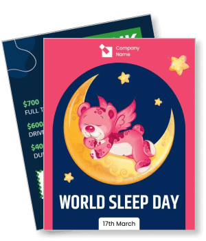 world sleep day with cute pink bear on moon event announcement template