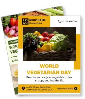 world vegetarian day celebration with basket of vegetables and event details template