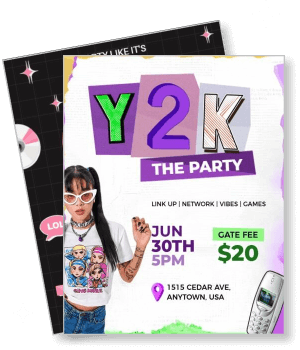 y2k themed party with retro style and cell phone mockup template